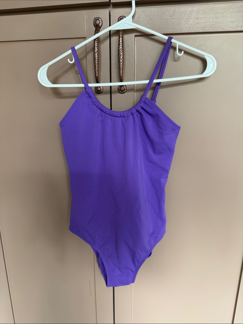 Girl’s Art Class Purple Ribbed One-Piece Swimsuit (XL/14)